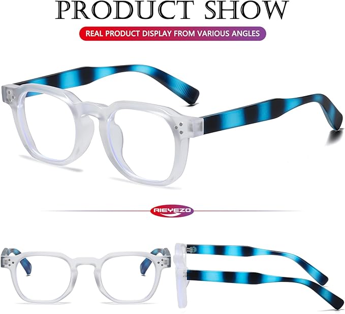 AIEYEZO Retro Blue Light Glasses for Men Women Square Thick Framed Eyeglasses Trendy Vintage Computer Glasses
