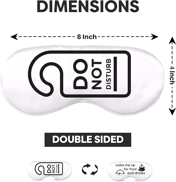 VITYA White Do Not Disturb/Wake Me Up Double-Sided Silk Sleep Mask for Women/Men | Sleep Mask Light Blocking | Soft Breathable Sleep Eye Mask for Traveling on Airplane | Eye Mask with Elastic Strap