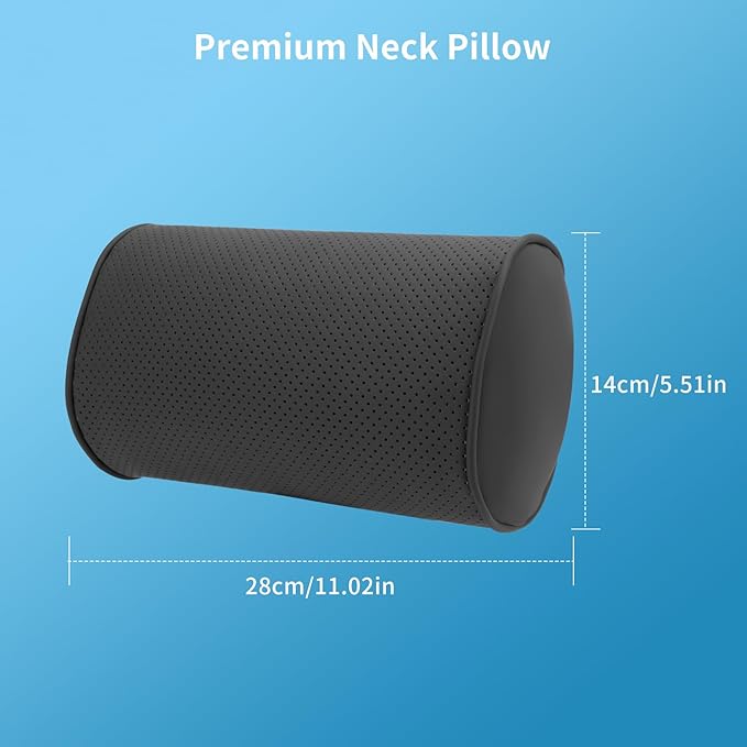 Car Headrest Pillow for Driving - Luxury Leather 100% Memory Foam, Ergonomic Neck Support - Universal Fit Head Rest Travel Pillow for Most Cars, Home & Office, Black, 1 Pack