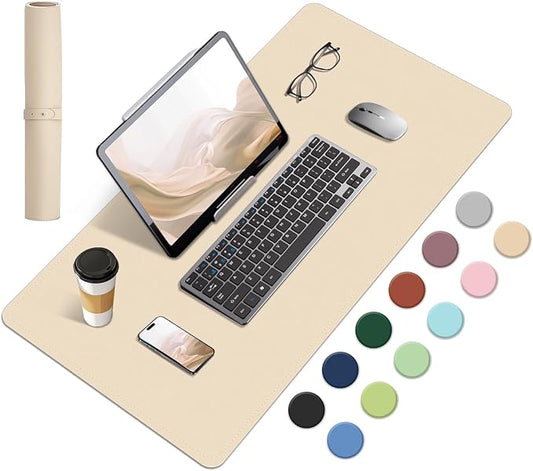 Dual-Sided Desk Pad, Natural Cork & PU Leather Mouse Pad for Desk, Desk Pad Protector, Non-Slip Desk Mat for Office and Home Work, (Apricot, 23.6" x 13.7")