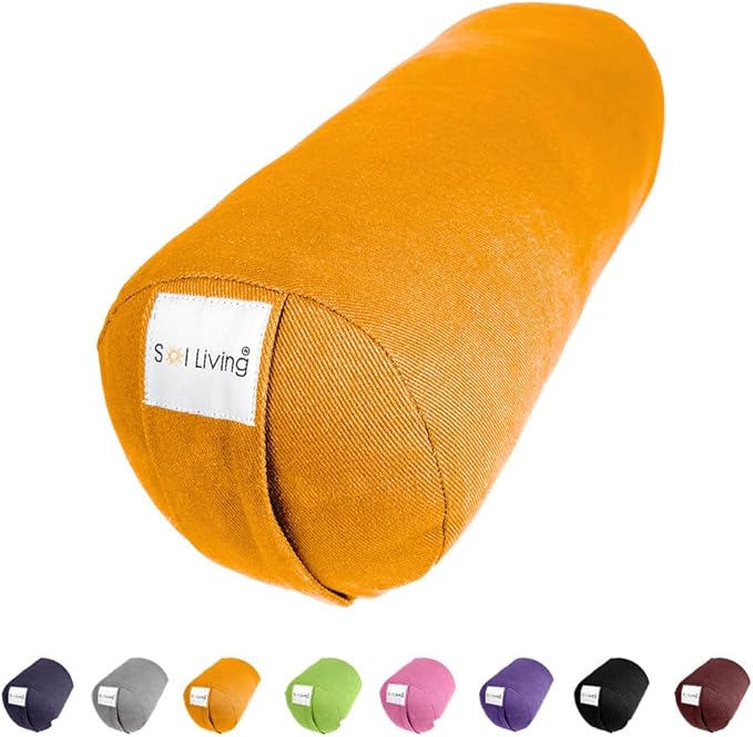 Sol Living Yoga Bolster Pillow for Restorative Meditation - 100% Cotton Cylindrical Cushion with Washable Cover for Balance Support in Asana Poses