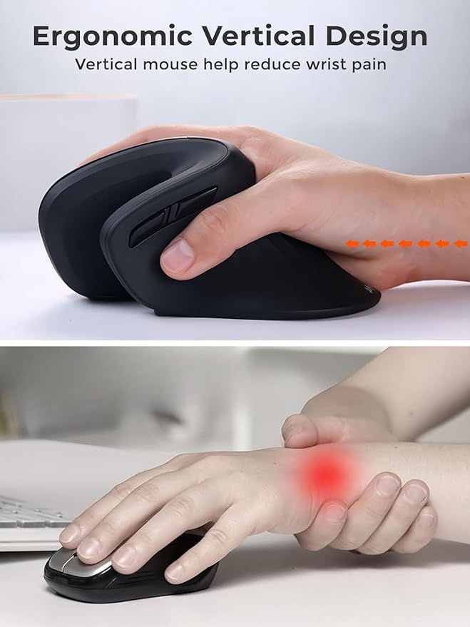 DAREU Ergonomic Vertical Wireless Mouse, 2.4GHz / BT Optical Vertical Mice with Ergo Design for Comfort and Reduced Wrist Strain, Silent Mouse with 6 Buttons, Computer Mice for Laptop, Desktop, PC