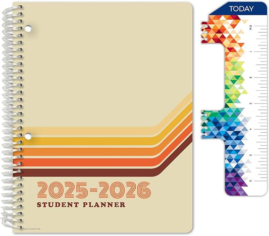 Global Datebooks Dated Middle School or High School Student Planner for Academic Year 2025-2026 Includes Ruler/Bookmark and Planning Stickers (Matrix Style - 7"x9" - Retro)
