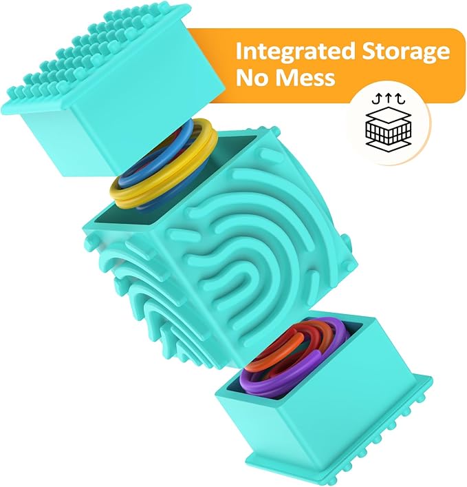 3D Upgraded Silicone Sensory Board with Built-in Storage – Fidget Travel Toys for Kids & Toddler, ADHD Autism Anxiety Relief Items (Blue)