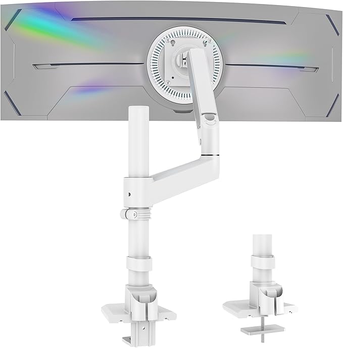 Monitor Arm for 17 to 60 inch, Hold 44 lbs, Fully Adjustable Heavy Duty Desk Mount, Monitor Stand Fit 57 55 49", Ultrawide Monitors Bracket Clamp/Grommet Base VESA 75x75/100x100 (White)