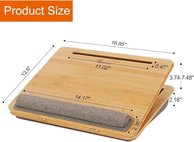 Lap Desk Laptop Tray with Cushion Portable Bed Tray Desk, Adjustable Angle Lap Desk with Tablet Phone Holder, for Home Office, Sofa, Bed, Couch and car. Bamboo Cushioned Laptop Table Tray