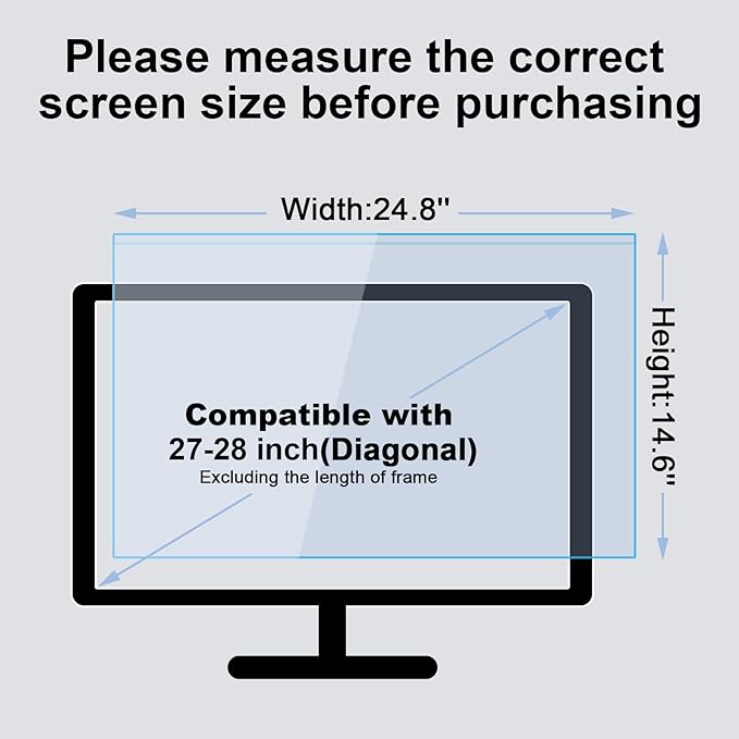 27-28 Inch Blue Light Filter for Computer Monitor, Computer Screen Blue Light Blocker Panel (24.8''x14.6'') for Widescreen Desktop LCD TV PC Monitor, HD Not Anti-Glare