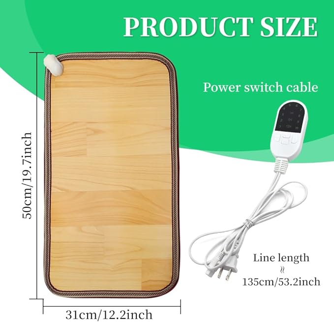 Heating Floor Mat 110V Adjustable Temperature 19.7×12.2" Carbon Crystal Heated Foot Warmers Under Desk for Office, Home