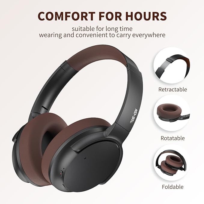 Hybrid ANC Multipoint Over Ear Headphones, Bluetooth Headphones Over The Ear Noise Canceling, Hi-Res Audio Custom with 4 EQ Deep Bass, Memory Foam Ear Cups, Quick Charge 60H HiFi Playtime