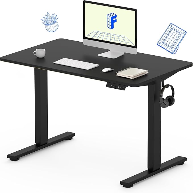 FLEXISPOT Standing Desk with 48 x 24” One-Piece Desktop, Adjustable Height Computer Desk for Home Office (Black Frame+ Black Top, One Package)