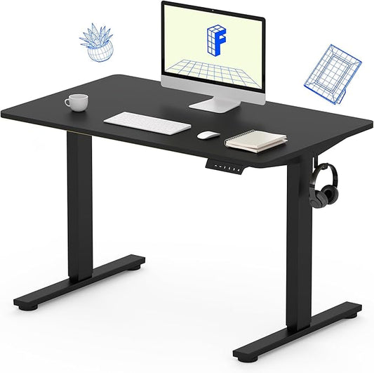 FLEXISPOT Standing Desk with 48 x 24” One-Piece Desktop, Adjustable Height Computer Desk for Home Office (Black Frame+ Black Top, One Package)