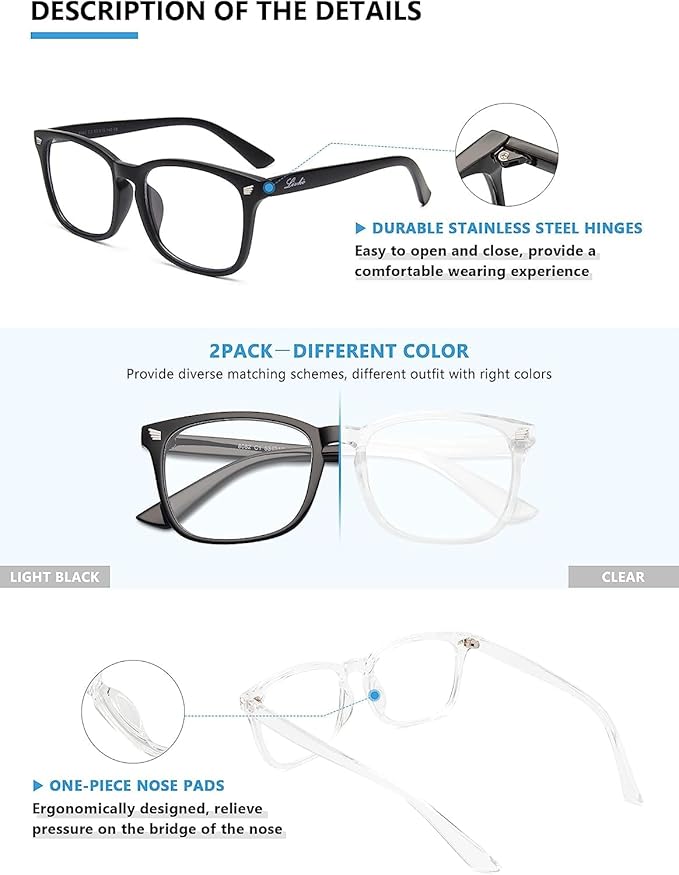 livho High Tech Blue Light Glasses - Advanced up to 99% Blue Light Blocking Computer Glasses - Screen Fatigue & UV Protection