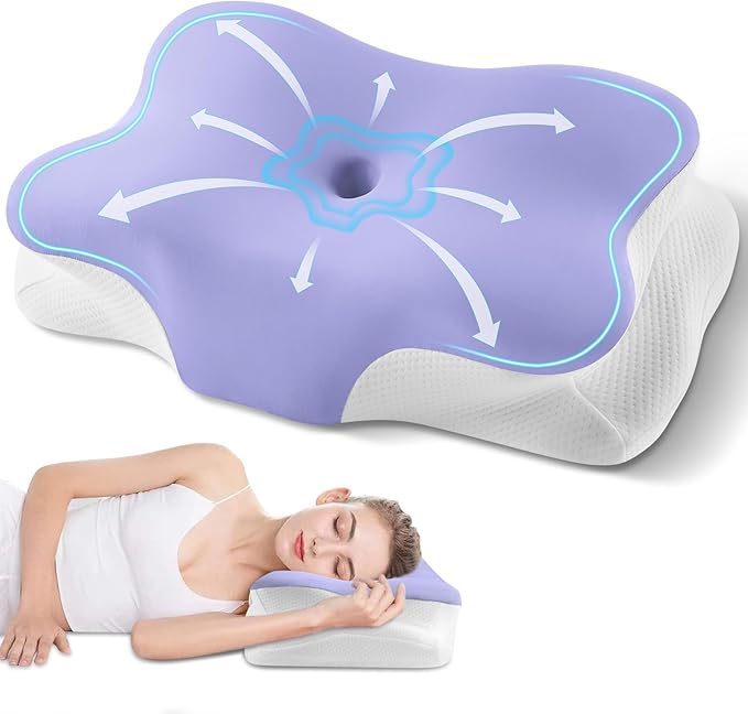 Cervical Neck Pillow, Ergonomic Side Sleeper Pillow for Neck Support, Cooling Memory Foam Pillows for Sleeping, Contour Orthopedic Bed Pillows for Side Back Stomach Sleepers with Removable Pillowcase