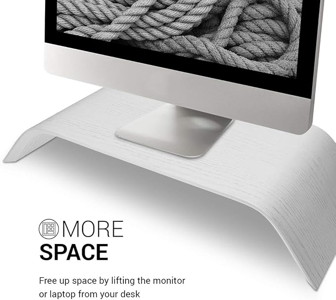 kalibri Wood Monitor Stand Riser - Computer Desk Holder Desktop Dock Wooden Mount Display for PC TV Screen Notebook Laptop - Oak with White Stain