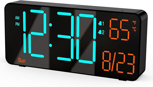 KOSUMOSU Digital Clock for Bedroom 6.7in Alarm Clocks for Living Room, Auto Dimming,Date,Week,Seconds,Indoor Temperature, Small Digital Alarm Clock for Classroom,LED Alarm Clocks for Bedrooms