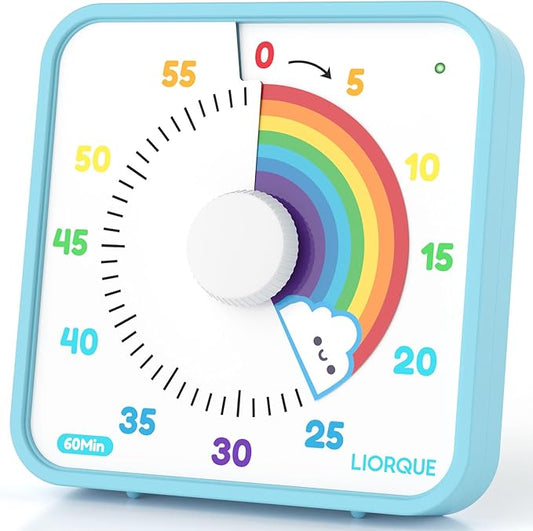 LIORQUE 60 Minute Visual Timer for Kids and Adults, Non-Ticking 7.5 Inch Large Visual Countdown Timers for Classroom Desk Countdown Clock with Magnetic Backing, Kids Pomodoro Timer Clock