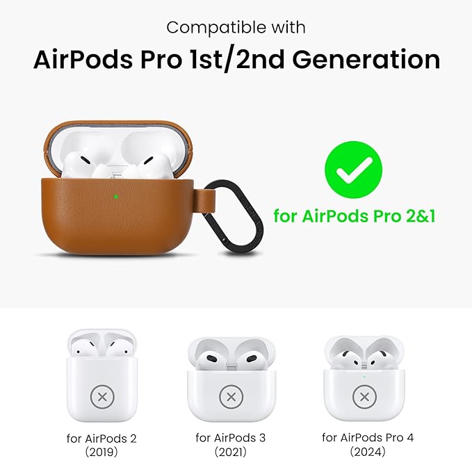 ORNARTO Compatible with AirPods Pro 2 Case, Full Protective Leather Cover with Carabiner, for Airpods Pro Case 2nd / 1st Generation (2022/2019), Front LED Visible,Caramel Brown