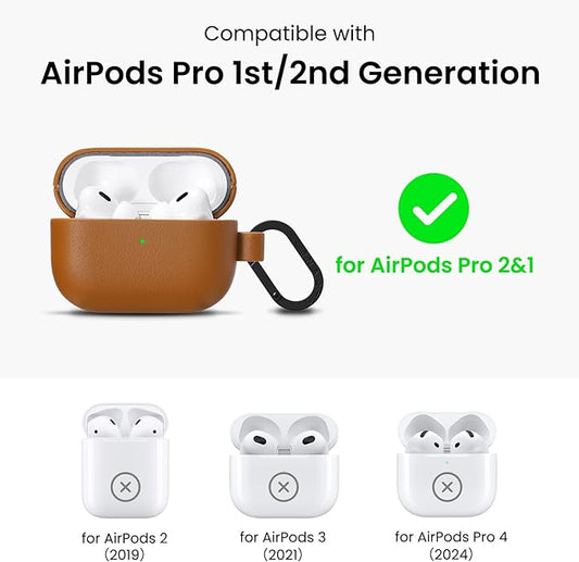ORNARTO Compatible with AirPods Pro 2 Case, Full Protective Leather Cover with Carabiner, for Airpods Pro Case 2nd / 1st Generation (2022/2019), Front LED Visible,Caramel Brown