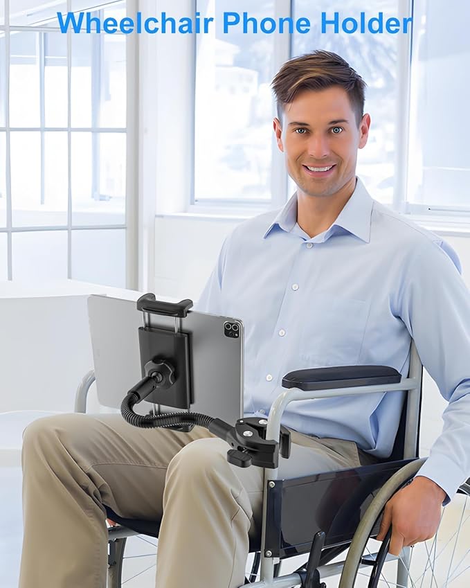 Gooseneck Tablet Holder with Flexible Long Arm, Anti-Slip iPad Clamp Mount for Treadmill/Spin Bike/Stroller/Wheelchair/Elliptical/Boat/Mic Stand/Peloton/Indoor Cycle, Fits 4-13" Device