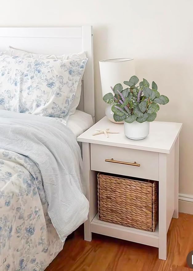 Small Artificial Plants Indoor, 9.8" Faux Eucalyptus Stems in Ceramic Pot for Table, Desk, Shelf, Fake Potted Plants Eucalyptus Leaves with Lavender for Centerpieces, Living Room, Bathroom, Bedroom