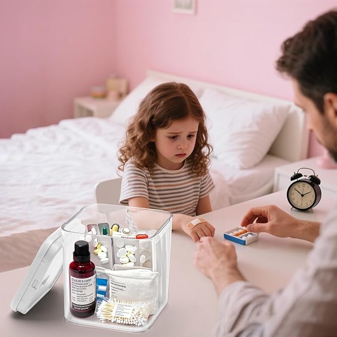 Clear Lockable Storage Box for Medicine Safe,Food Jar,Snacks,Phone - Secure Lock Box Refrigeator Container Bin Store Tank with Combination for Kitchen,Home,Office,Hospital (5.6×5.6×6.3 In) (White)