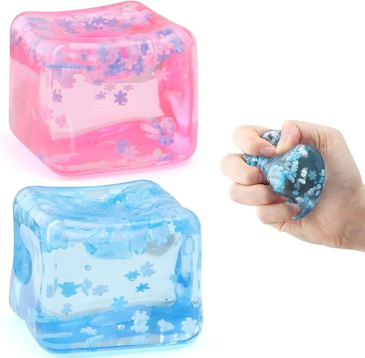 Ice Cube Fidget Toy for All Ages: 2 Pack Sensory Squishy Fidget Toys, Square Stress Balls, Classroom Prizes, Anxiety Relief Stress Cube Gift for Kids Teens Adults
