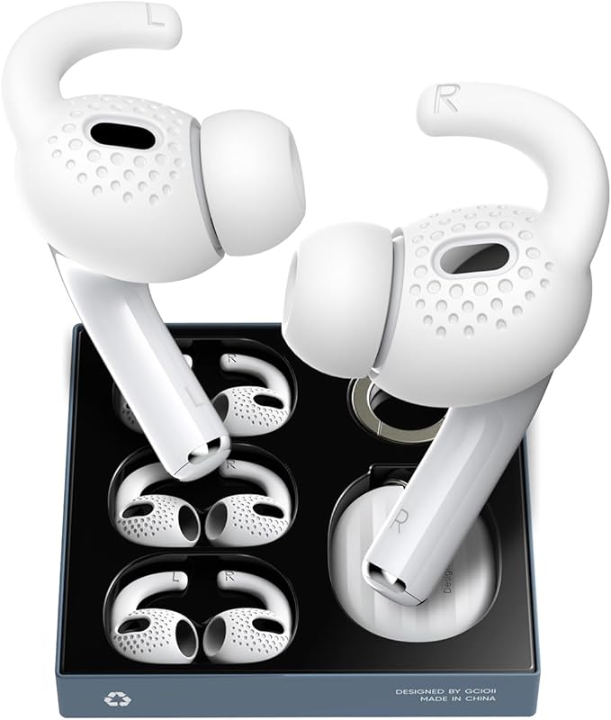 Gcioii 3 Pairs for AirPods Pro 2 Ear Hooks Covers [Added Storage Pouch] Anti-Slip Accessories Compatible with Apple AirPods Pro 2nd Generation (White)