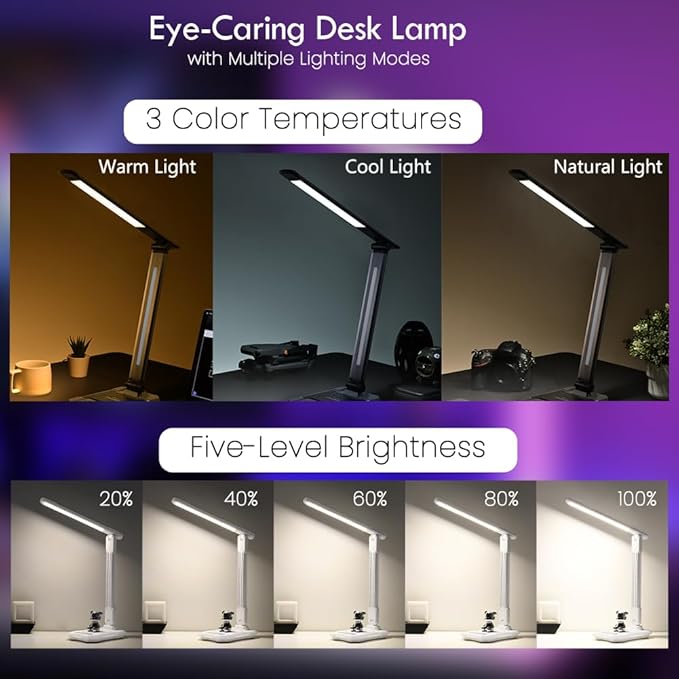 WILIT Gaming Desk Lamp,Music Sync Color Changing Rhythm Light with Wireless Charger and USB Charging Port, LED RGB Ambient Light, Aluminum Alloy Body Touch Table Lamp for PC, Room Decoration(Black)