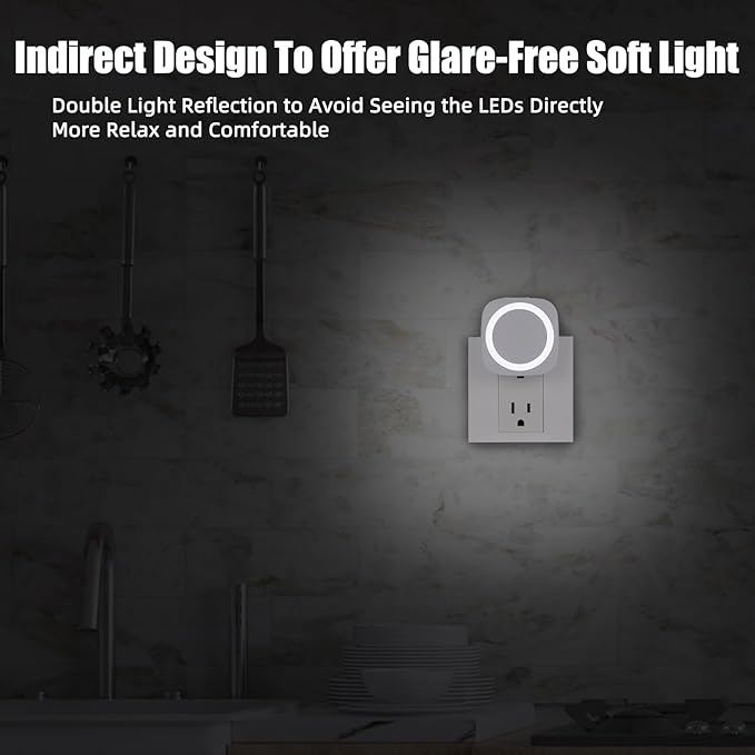 LED Night Lights Plug into Wall, Indirect Soft Dimmable Night Light with Dust to Dawn Sensor, White Nightlight for Bedroom,Bathroom,Kitchen,Stairs,Hallway,Travel, 4 Packs, White