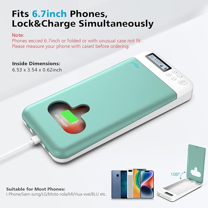 ySky Timed Lock Box, Portable Phone Locker with Self-Control Timer for iPhone, Android, Helping Kids, Students, Adults Focus Back, Mobile Phone Addiction Control (Green)