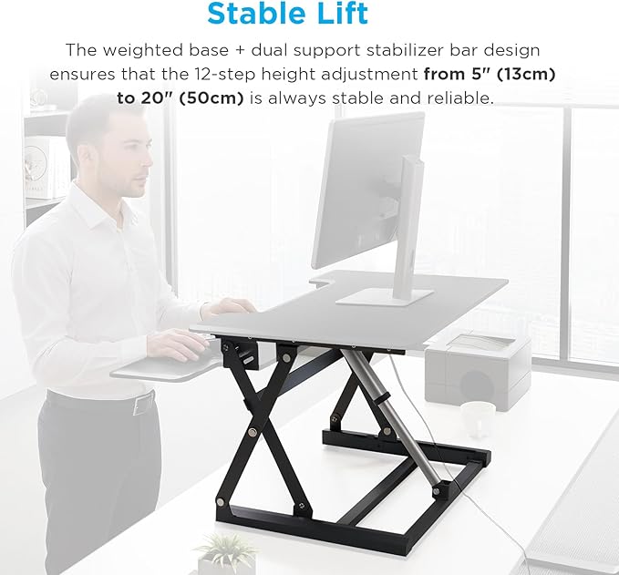 32" Electric Standing Desk Converter, Dyropcurv Series Height Adjustable Computer Desk Ergonomic Home Office Desk for Adults, Sit to Stand Desk with Quiet Motor, Dark Gray