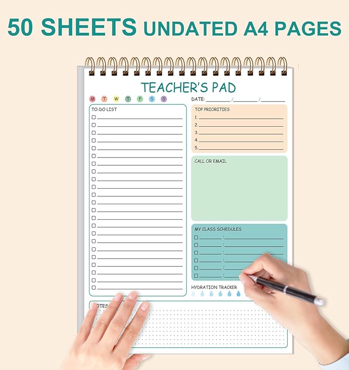 Teacher Notepad - A4 Teacher To Do List Notepad, Spiral Checklist Notebook Organizer for Teachers Notes Task Appointment, Teacher Appreciation Gifts, 8'' x 11'', Green