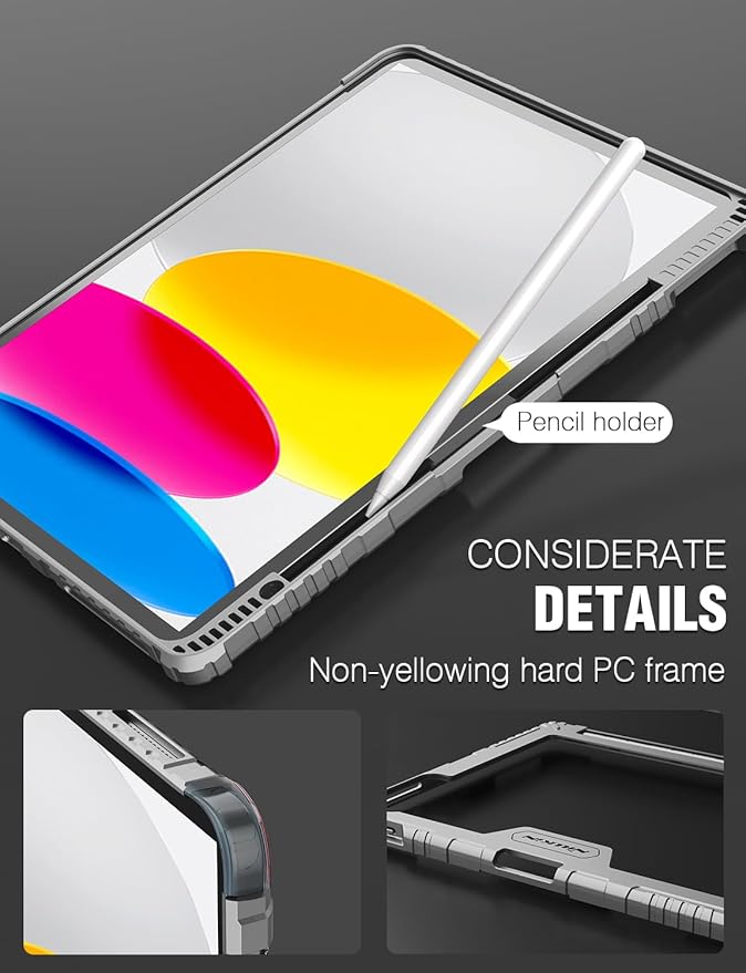 Nillkin for iPad A16 11th 10th Generation Case with Keyboard, Slide Camera Cover, Backlit Detachable Wireless Keyboard with Pencil Holder and Multi-Touch Trackpad for iPad (A16) 11th/10th Gen - Grey