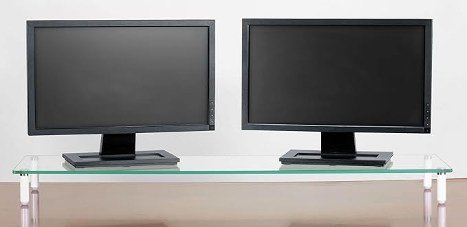 Kantek Extra-Wide Glass Monitor Riser with 8mm Tempered Glass Platform and 60-Pound Capacity, Clear Glass (MS380), 3.3" x 39.4" x 10.2"