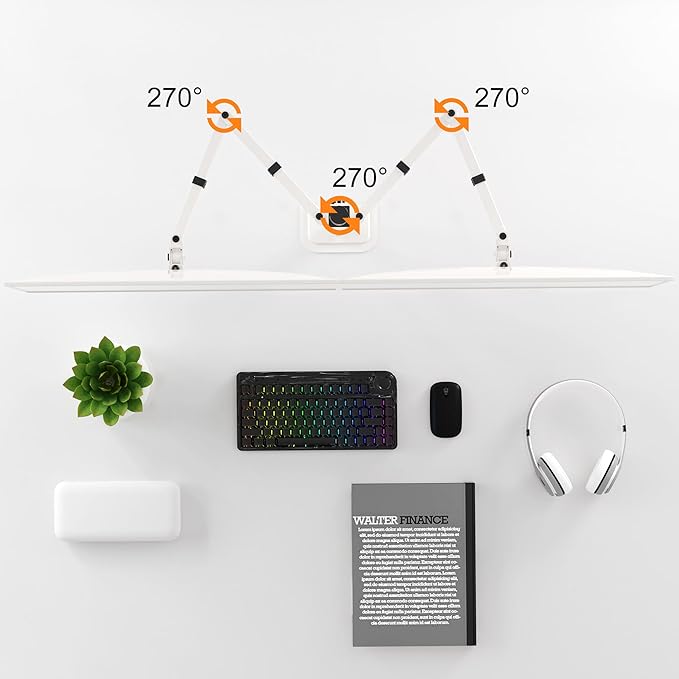 Pholiten Dual Monitor Stand, Heavy Duty Adjustable Monitor Arm Desk Mount for 2 Screens up to 38Inches, Tilt, Swivel, Rotate, Supports Tilt, Swivel, Rotate, Supports 22 lbs per Arm,White