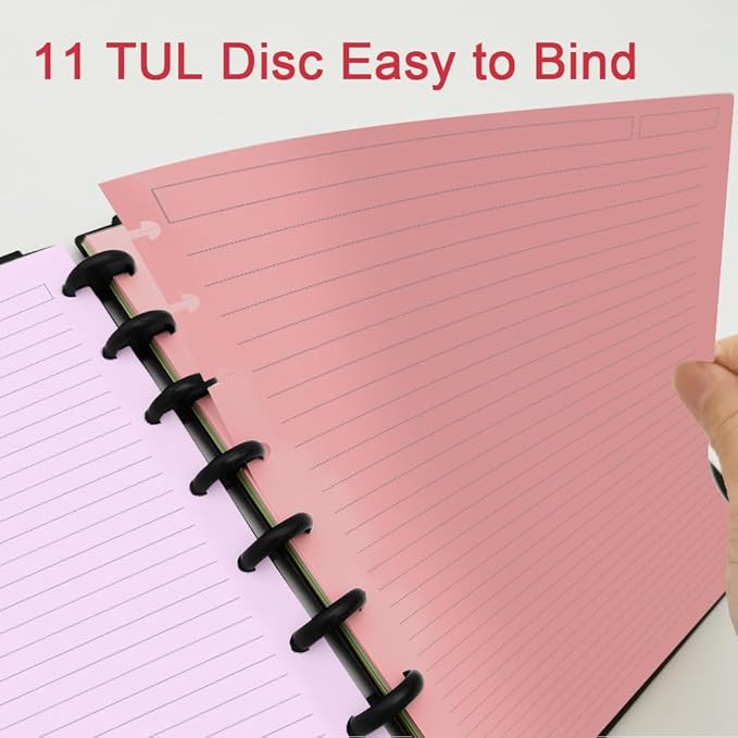 Letter Size Discbound Lined Refill Paper, 11 Disc Discbound, 5 Colors(20 Sheets/Color), Total 100Sheets / 200Pages, 110gsm Thicker Paper, 8.5'' x 11''