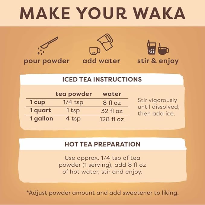 Waka Instant Green Tea Mix, Classic - 100% Tea Leaves, No Additives, Unsweetened Tea Powder for 50 Quarts or 200 Cups – Easy Quick Hot and Iced Teas (4.5oz)
