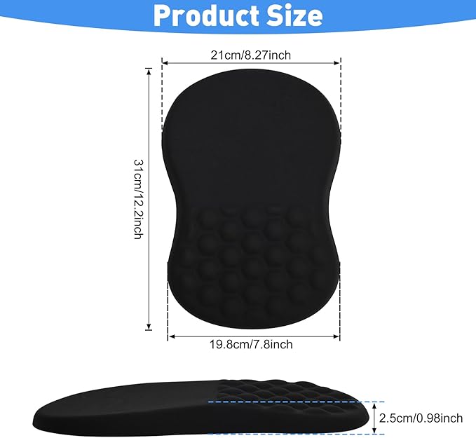 Ergonomic Mouse Pad with Wrist Rest Support, 12 Inches Mousepad with Memory Foam Wrist Rest and Non-Slip PU Base, Massage Bulge for Pain Relief, Computer, Laptop, Office, Home (Black)