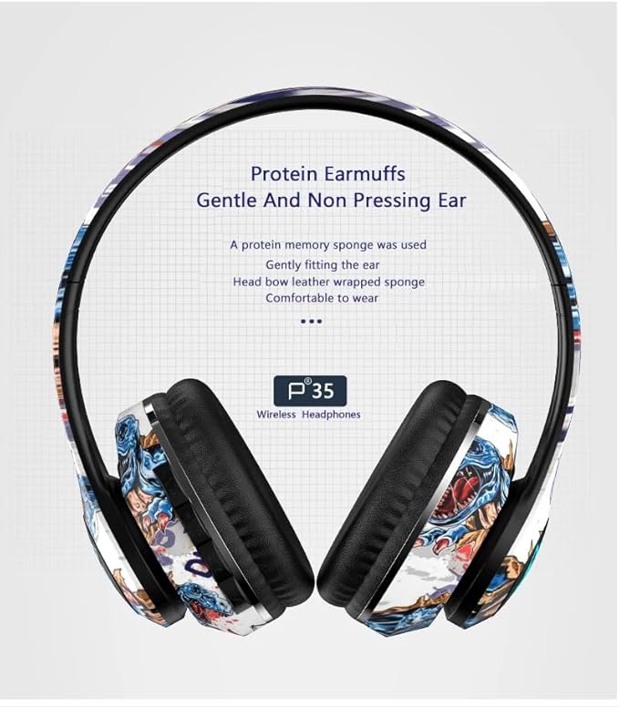 Graffiti Style Over-Ear Headphones - Wireless Bluetooth 5.0, Hi-Fi Stereo Sound, Comfortable Soft Earpads, 30-Hour Playtime, Built-in Mic for Hands-Free Calls (C)