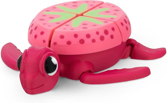 Distractible Turtle Fidget Toy, Articulating Design with Shell Clickers, Pocket-Sized & Durable, Stress Relief, ADHD, Autism & Stim (RED-Strawberry)