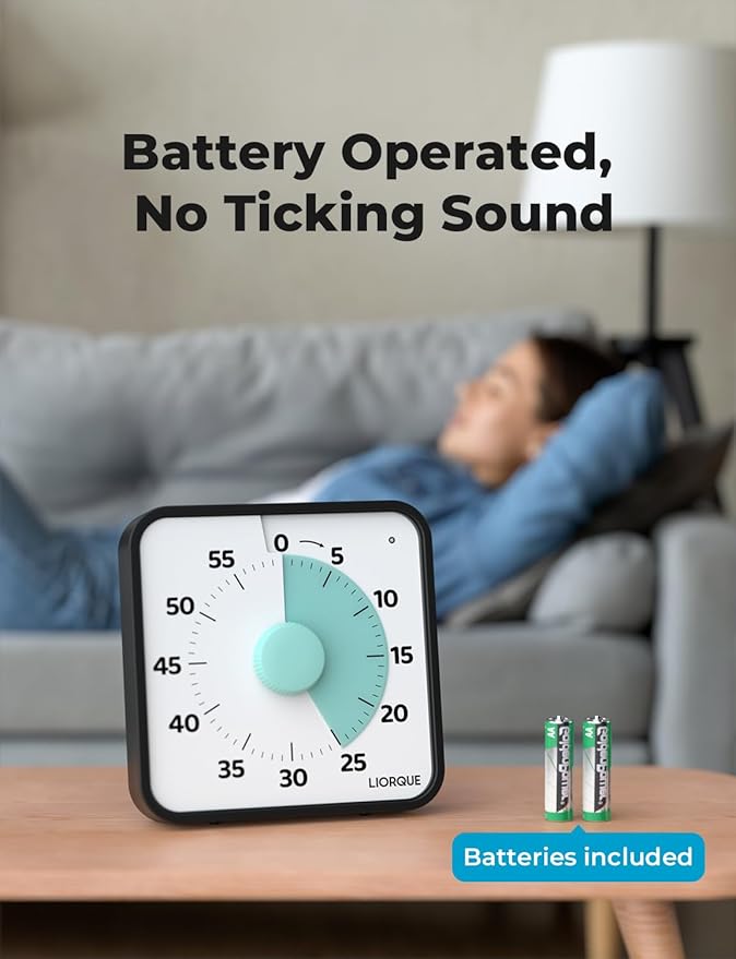 LIORQUE 60 Minute Visual Timer for Kids and Adults, Non-Ticking 7.5 Inch Large Visual Countdown Timers for Classroom Desk Countdown Clock with Magnetic Backing, Kids Pomodoro Timer Clock