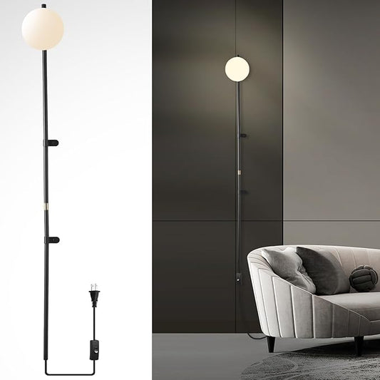 Modern Plug in Wall Sconce Globe Shade Indoor Wall Light, LED Wall Mounted Lamp with Plug in Switch, Wall Lamp for Bedroom Living Room Study Hallway Bedside etc.