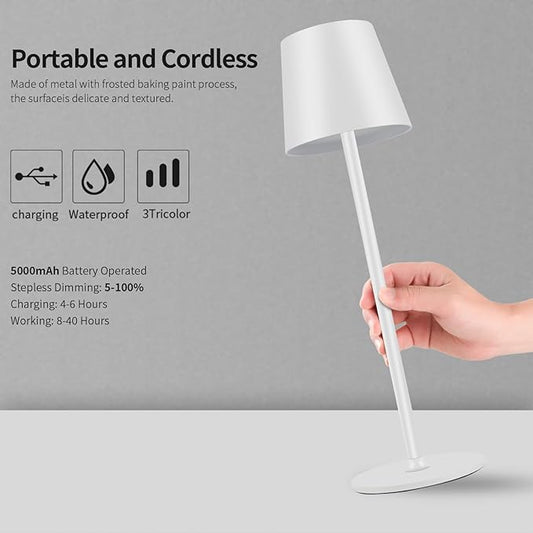 BGFHome 2Pack Cordless Table Lamp LED Desk Lamp,5000mAh Rechargeable Touch Night Light Wireless Minimalist Design for Couple Dinner/Restaurant/Bedroom/Bars/Outdoor Party/Camping/Coffee Shop（White