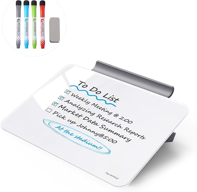 TSJ OFFICE Small Desktop Whiteboard - Glass Dry Erase Board 8 X 6 Inches Tabletop Easel Whiteboard with Stand, Desk Board Buddy for Artist, Teacher and Student