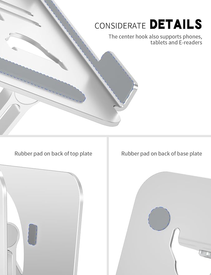 Laptop Stand Adjustable Laptop Holder for Desk, Foldable Laptop Riser Portable Computer Stand Compatible with MacBook, Lenovo, HP and All Laptops up to 15.6 inches Silver