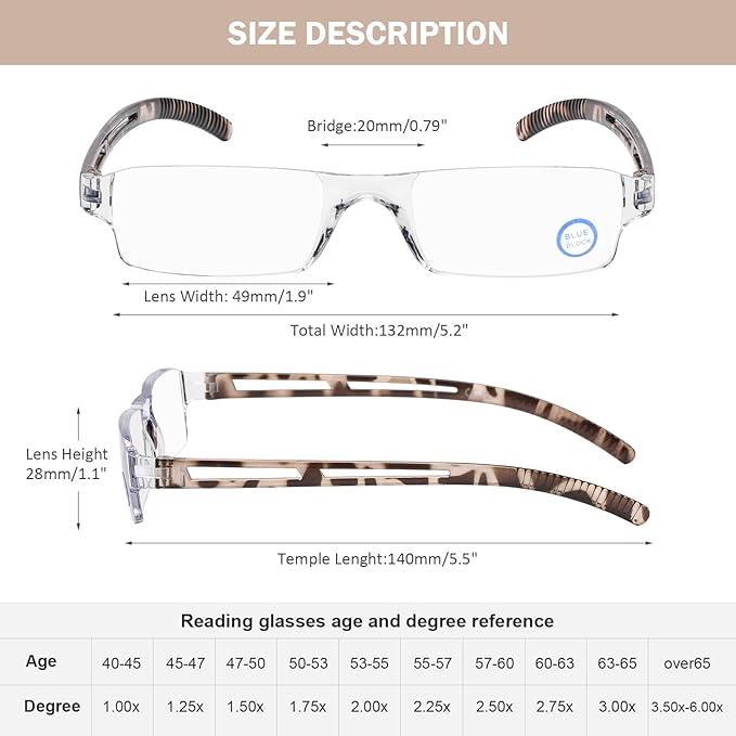 AQWANO 5 Pack Rimless Computer Reading Glasses Blue Light Blocking, Fashion Clear Frames Lightweight & Comfort Readers for Women Men Anti Glare/Eyestrain, 2.0
