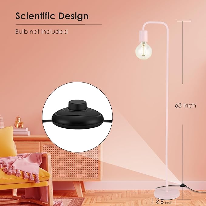 BoostArea Floor Lamp, Modern Cute Pink Floor Lamp, 63Inch Metal Standing Lamp, E26 Socket, On/Off Footswitch, ETL Listed, Tall Thin Skinny Cool Floor Lamp for Living Room, Bedroom Decor, Minimalist