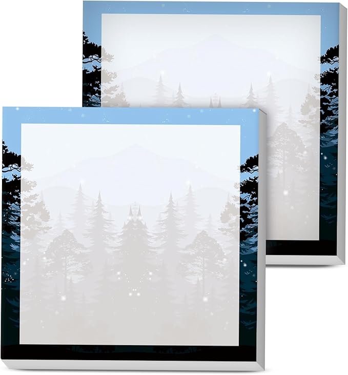 Sticky Notes, 2 Pads, 3x3 inches, Cute Colorful Fun Self-Stick Note Pads, Easy Post, Strong Adhesive Notepad Tree and Mountain