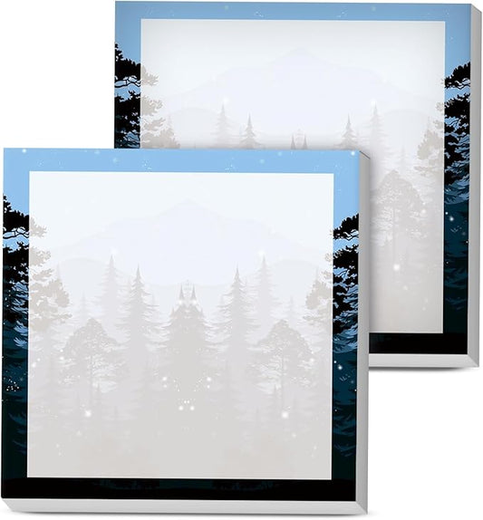 Sticky Notes, 2 Pads, 3x3 inches, Cute Colorful Fun Self-Stick Note Pads, Easy Post, Strong Adhesive Notepad Tree and Mountain
