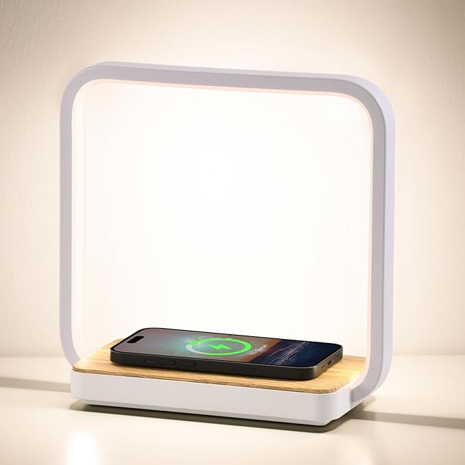 WILIT Bedside Lamp with Qi Wireless Charger, A13 Table lamp 3 Step Dimmable Touch Control Desk Lamp for for Living Room, Bedroom, Kids Room.